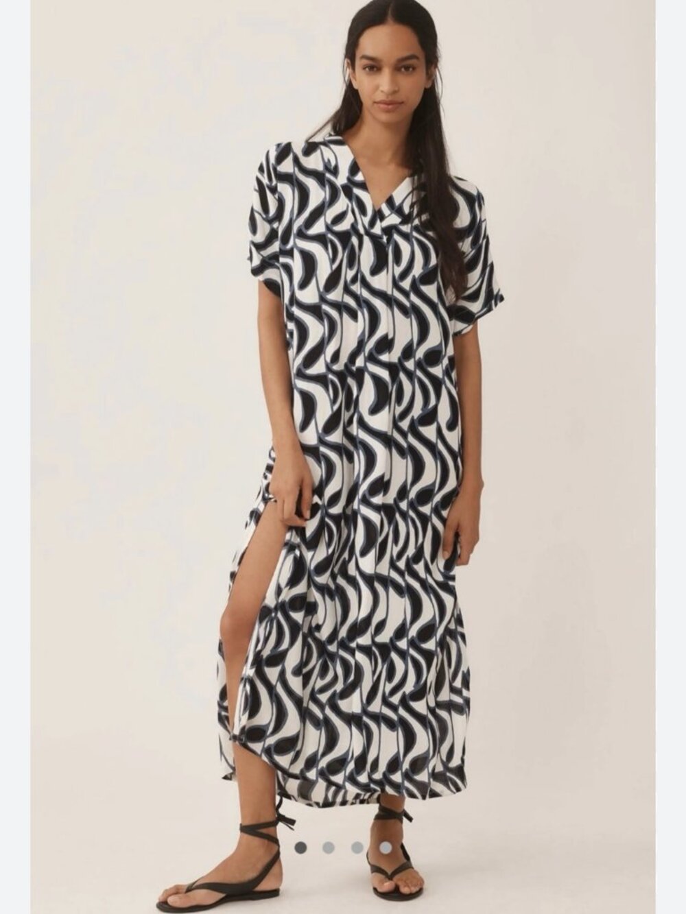 Anthropologie Bel Kazan Poppy Short-Sleeve Crepe Kaftan Maxi Dress Size XS/S